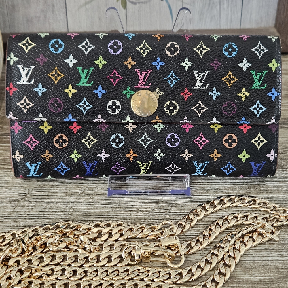Louis Vuitton Murakami Monogram Sarah Wallet with Elegant Crossbody Chain